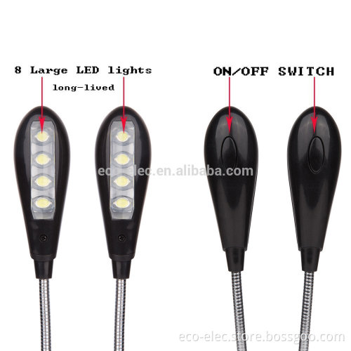 Super Bright Dual Flexible Double Flex Goosenecks 8 LED Book Reading Clip-on Arm Table Lamp Study Desk Light LED table light